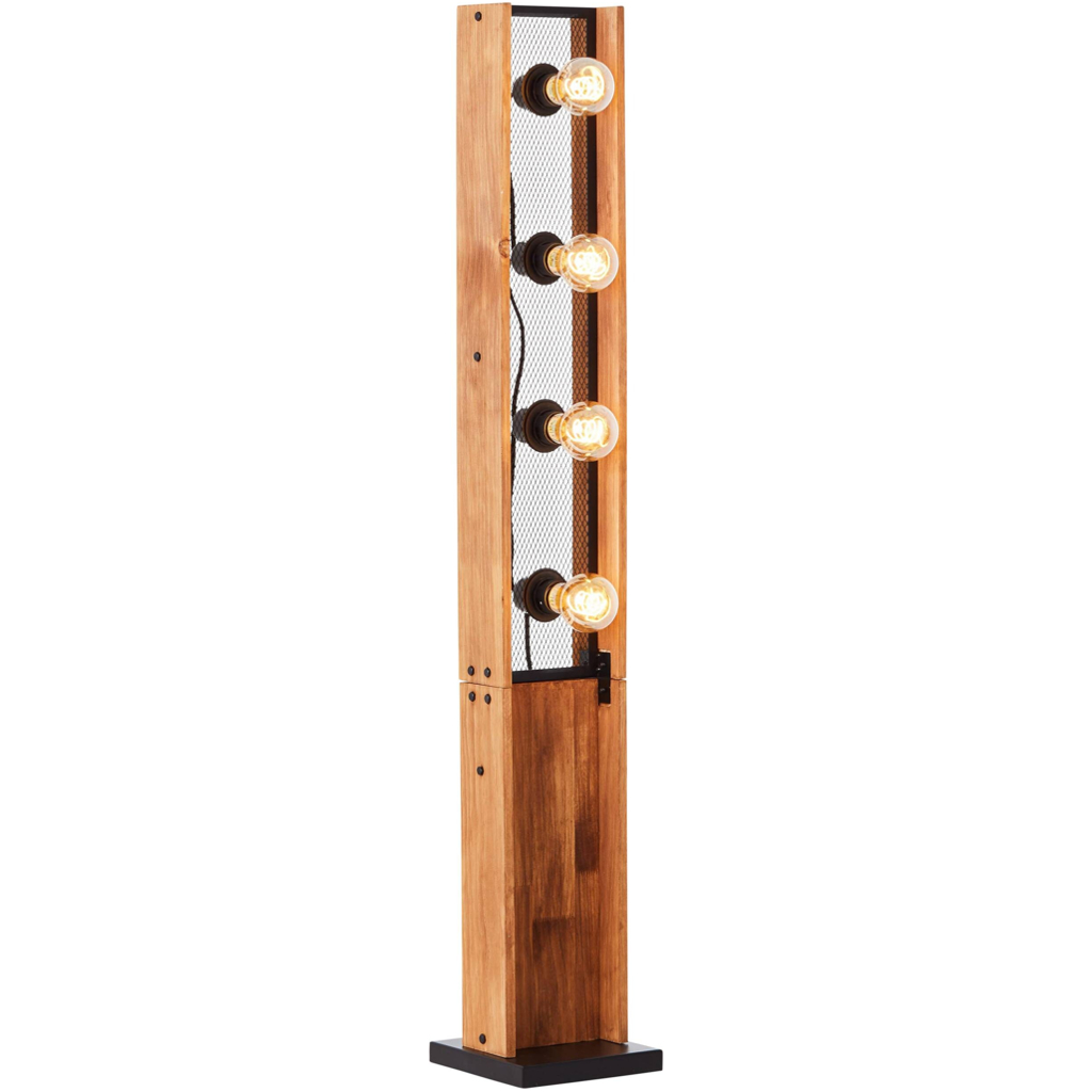 Brilliant Stehlampe Calandra 93122/76 schwarz natur Metall Holz B/H/T: ca. 20x125,5x20 cm E27 4 Brennstellen