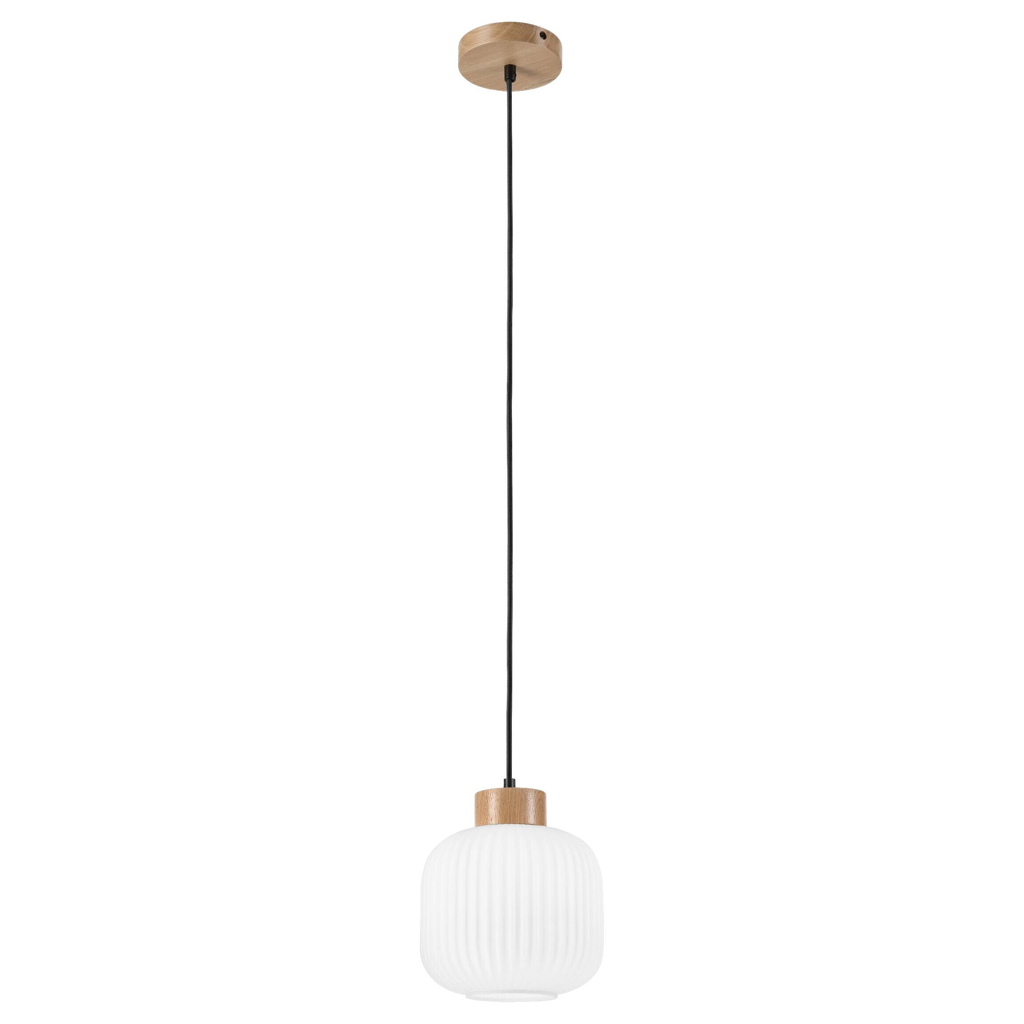 Lamkur Hängeleuchte Harmony weiß Eiche Glas Holz B/H/L: ca. 20x105x20 cm 1 Brennstellen