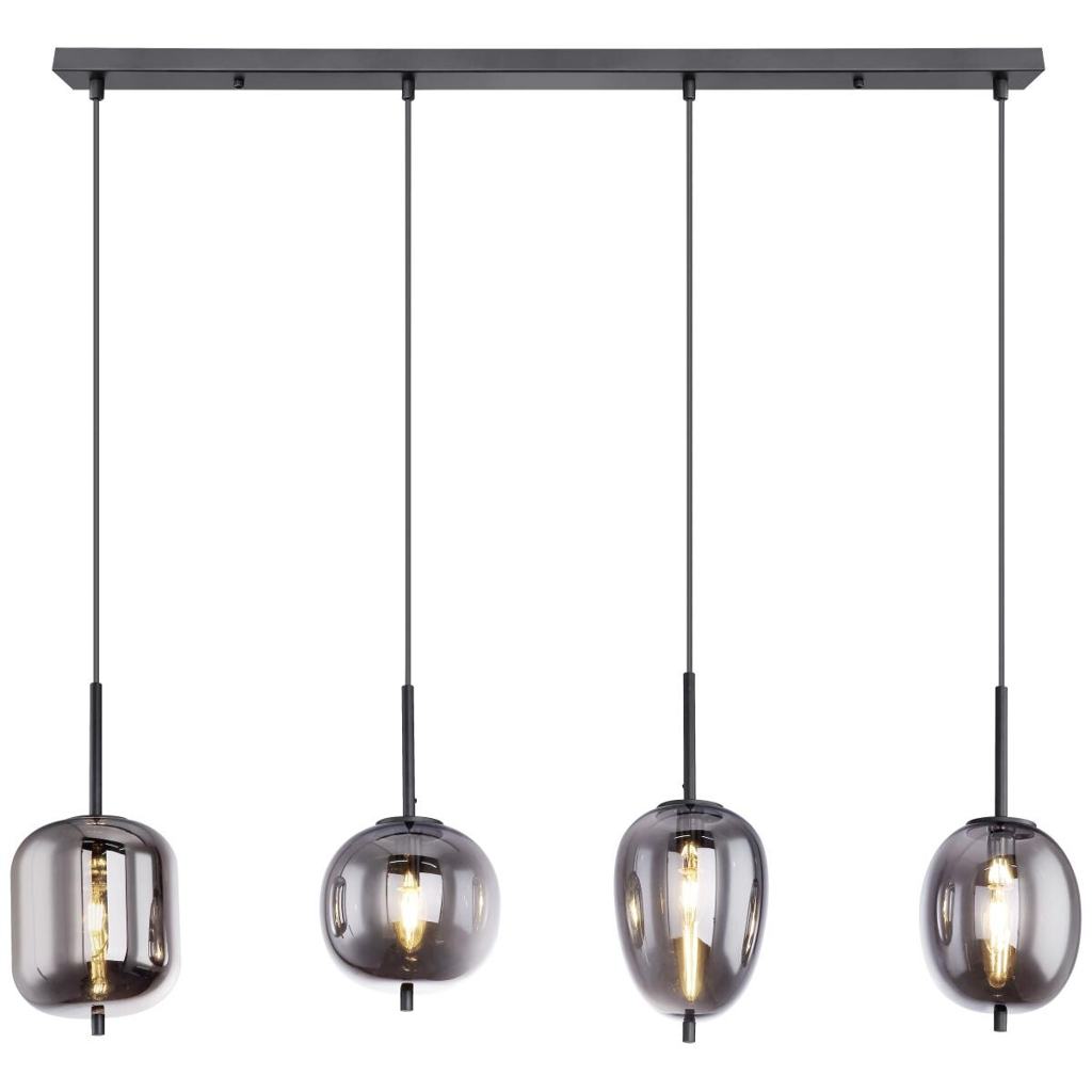 GLOBO Pendelleuchte Blacky 15345-4 schwarz Metall Rauchglas B/H/L: ca. 19x120x100 cm E14 4 Brennstellen
