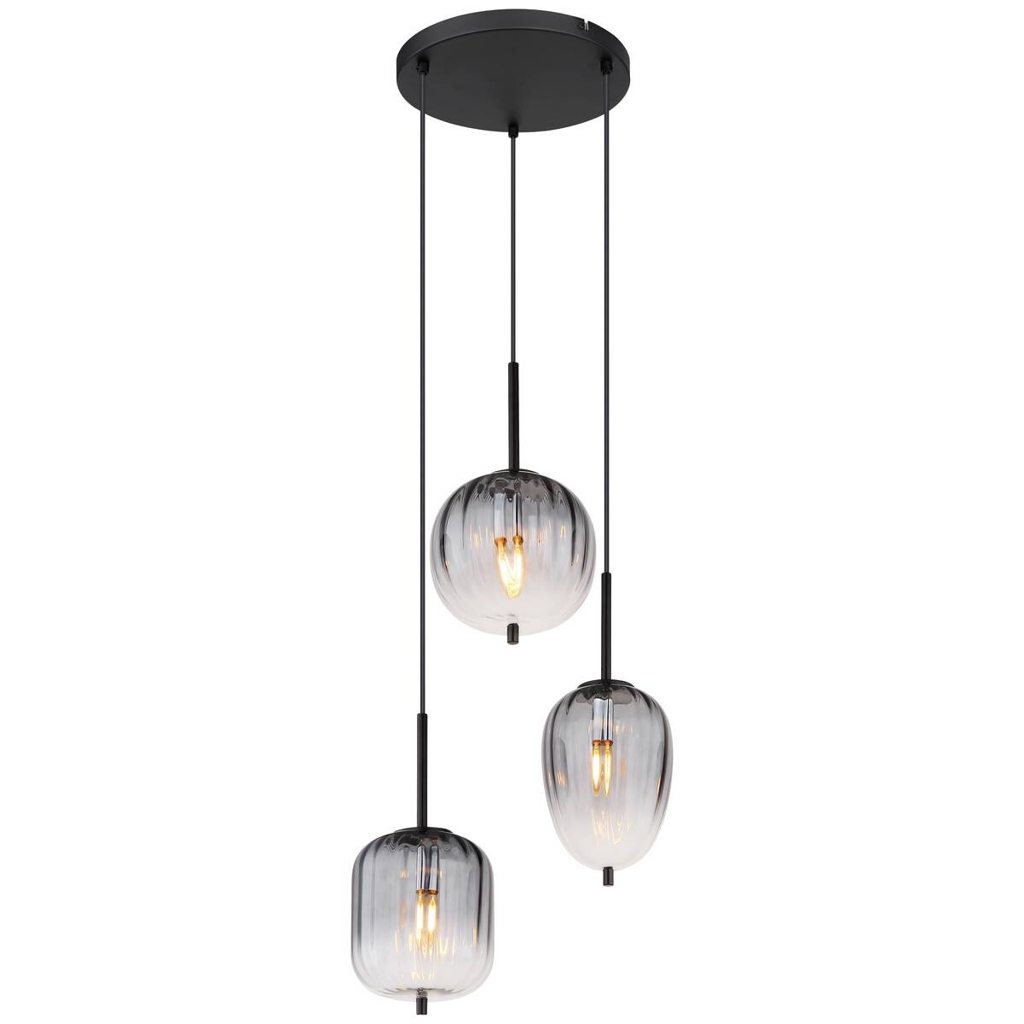 GLOBO Pendelleuchte mattschwarz Glas Metall H/D: ca. 120x46 cm 3 Brennstellen