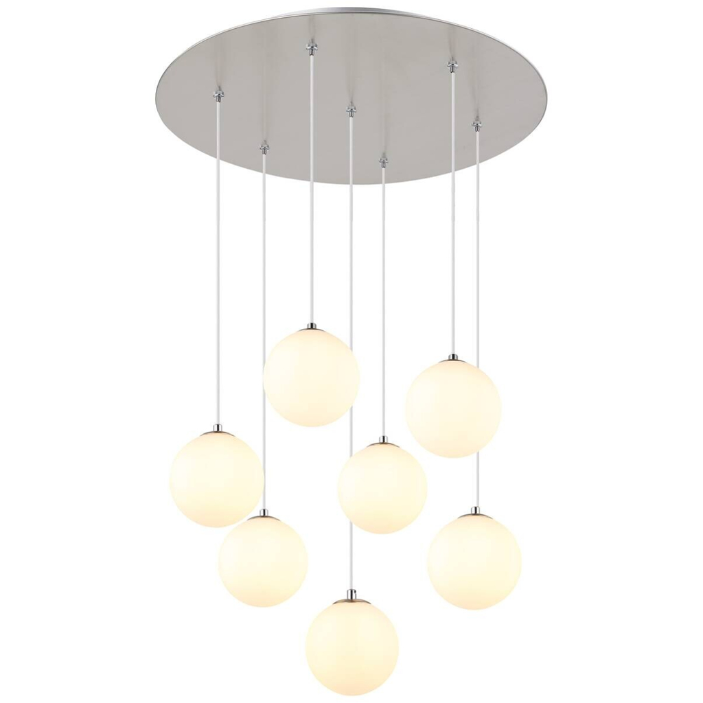 GLOBO Pendelleuchte nickel matt Opal schwarz Kunststoff Glas Metall H/D: ca. 120x55 cm G9 7 Brennstellen