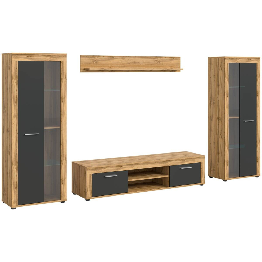 Wohnwand Jam Eiche Wotan Nachbildung grau B/H/T: ca. 310x159x35 cm