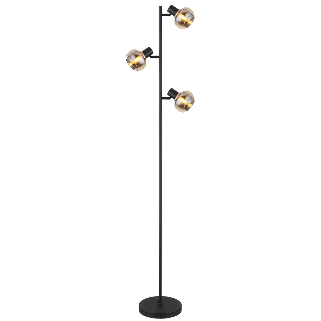 GLOBO Stehlampe Rauch schwarz Glas Metall B/H/T: ca. 23x154x25 cm E14 3 Brennstellen