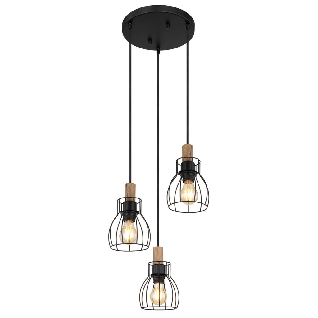 GLOBO Pendelleuchte Mina schwarz Metall H/D: ca. 120x35,5 cm E27 3 Brennstellen