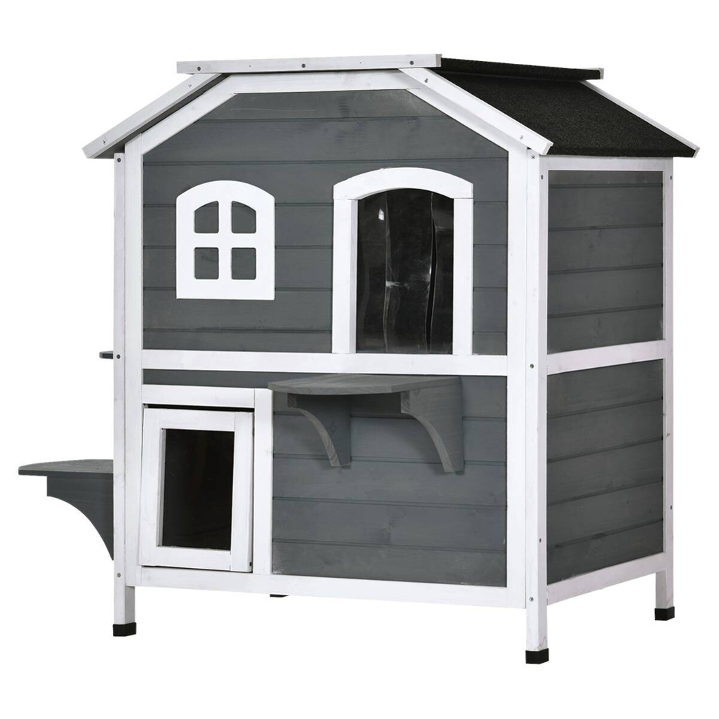 PawHut Katzenhaus grau Holz B/H/L: ca. 56x91x78 cm