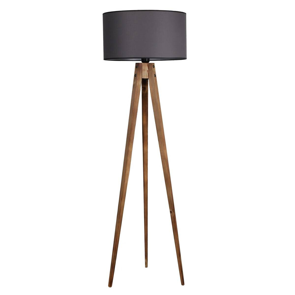 Opviq Stehlampe braun grau Holz Stoff B/H/L: ca. 45x153x45 cm E27 1 Brennstellen
