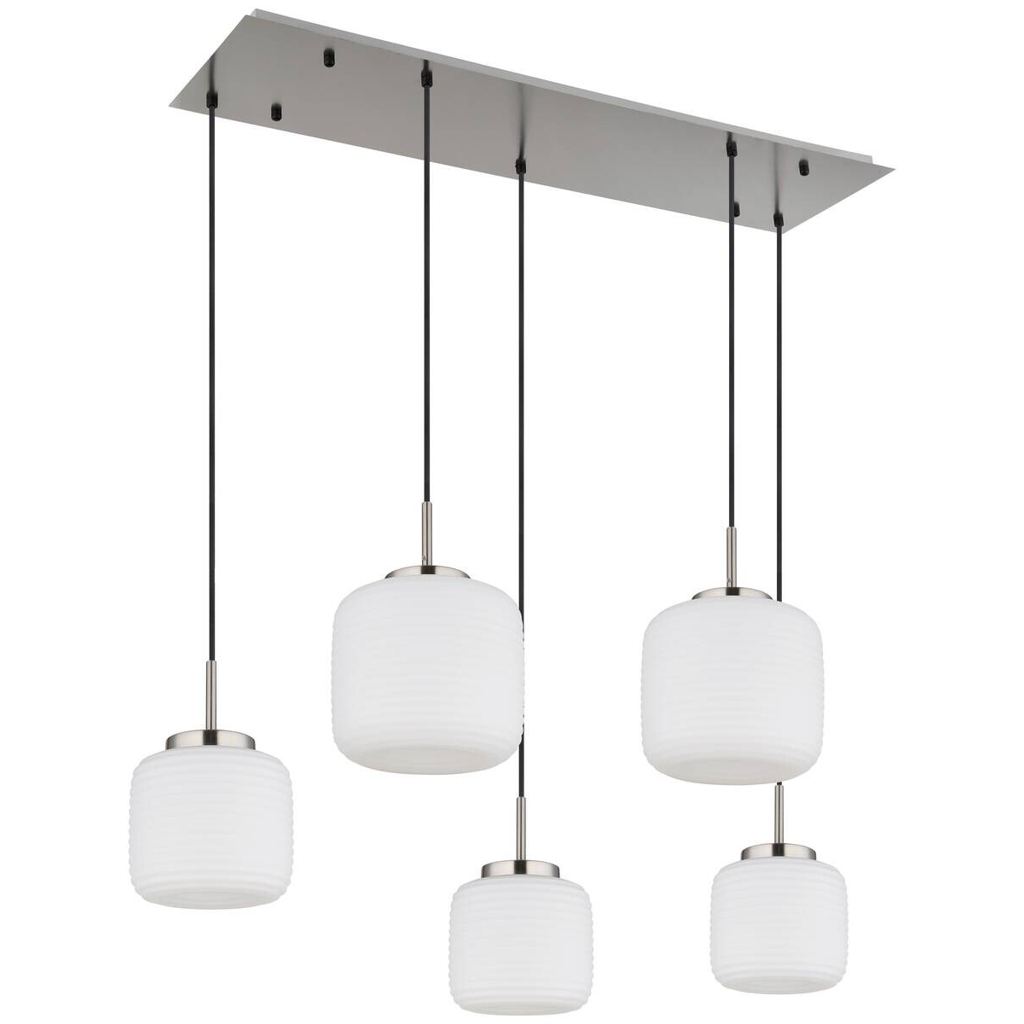 GLOBO Pendelleuchte schwarz nickel matt Opal Glas Metall B/H: ca. 106x130 cm 5 Brennstellen