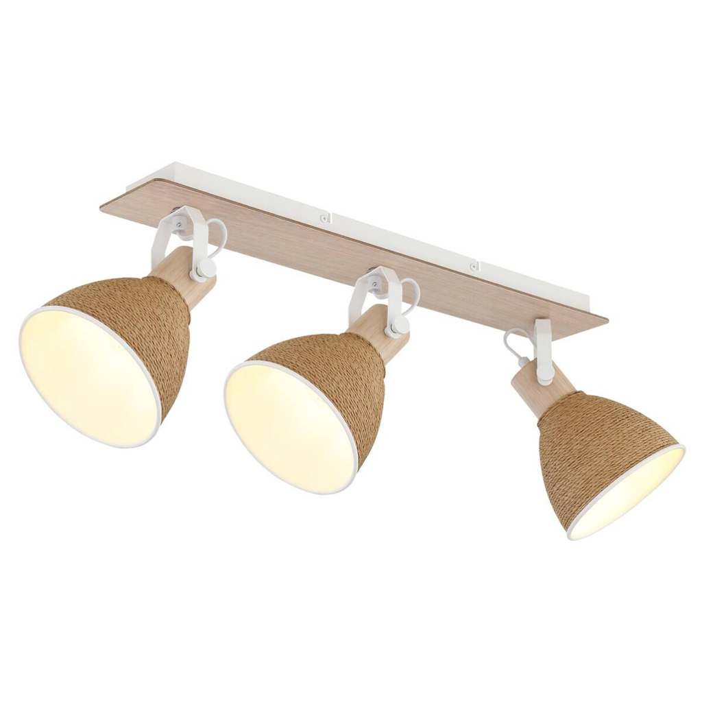 GLOBO Spot braun weiß Metall Holz B/H: ca. 63x19 cm E14 3 Brennstellen