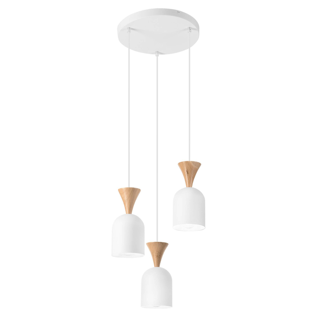 Lamkur Hängeleuchte Eiche weiß Stahl Holz B/H/L: ca. 34x100x34 cm E27 3 Brennstellen