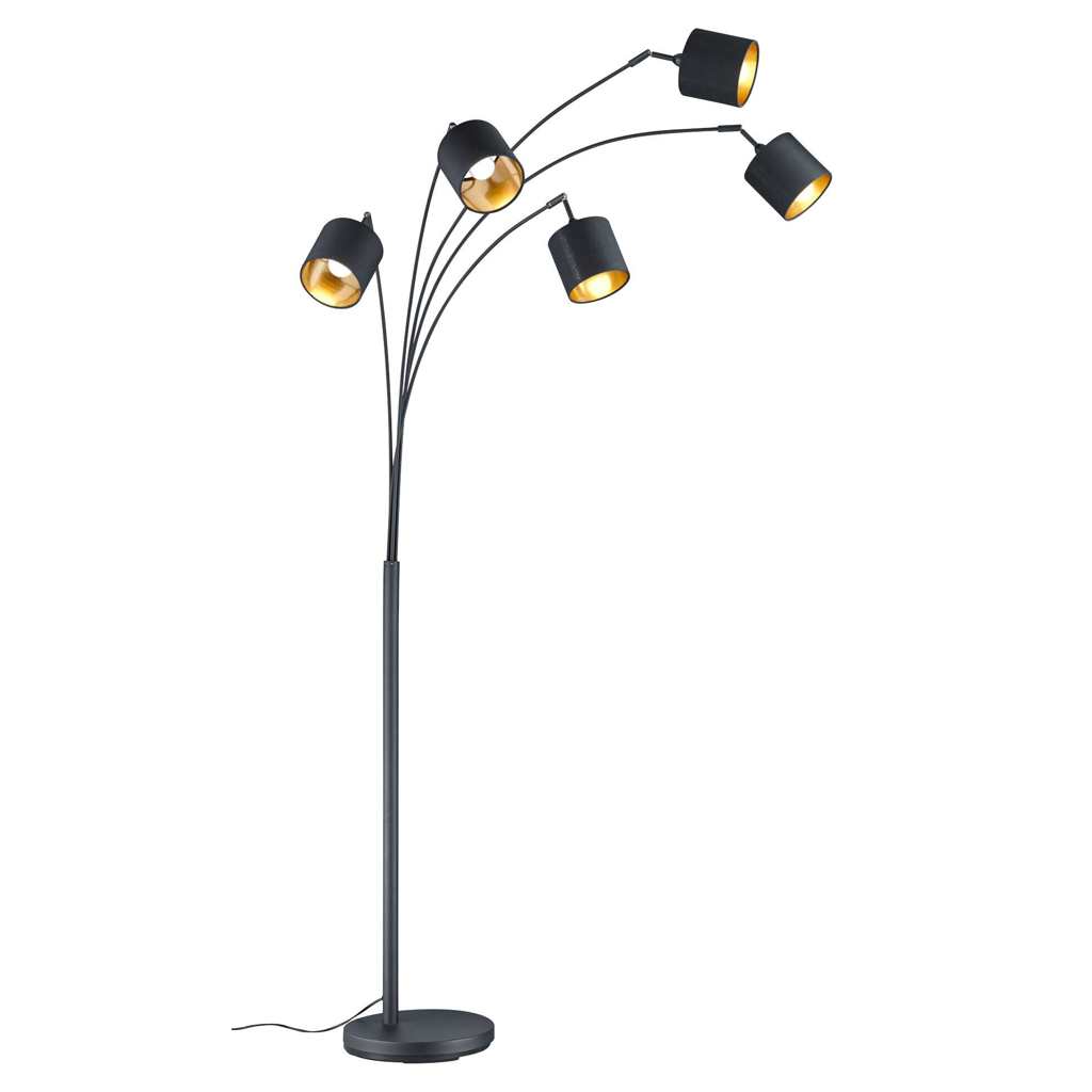 Reality Stehlampe Tommy schwarz gold Metall H: ca. 200 cm E14 5 Brennstellen