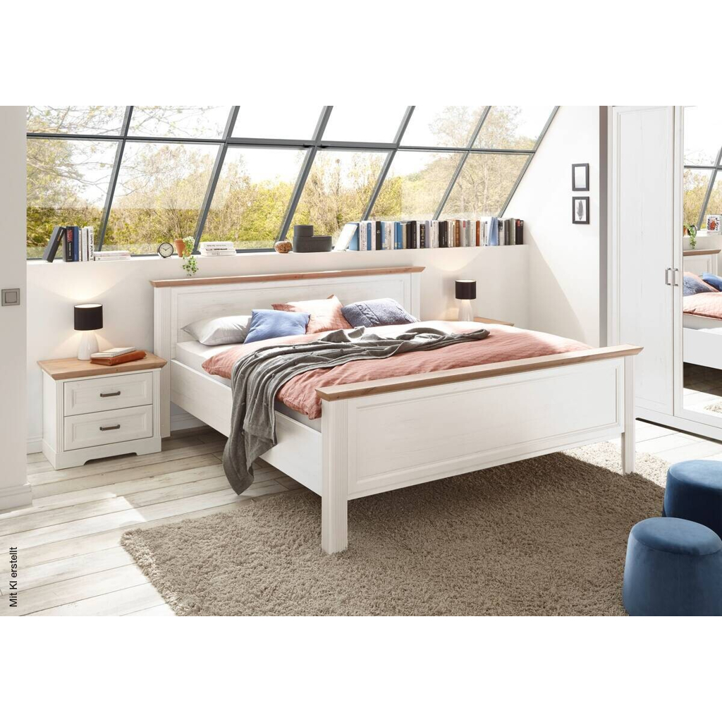 Bett Jasmin Eiche weiß B/H/T: ca. 205x98x215 cm Liegefläche B/L: ca. 180x200 cm