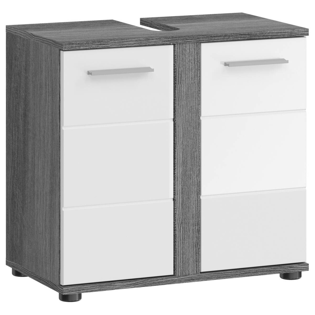 Waschbeckenunterschrank BLAKE Rauchsilber Nachbildung weiß Hochglanz B/H/T: ca. 60x57x34 cm