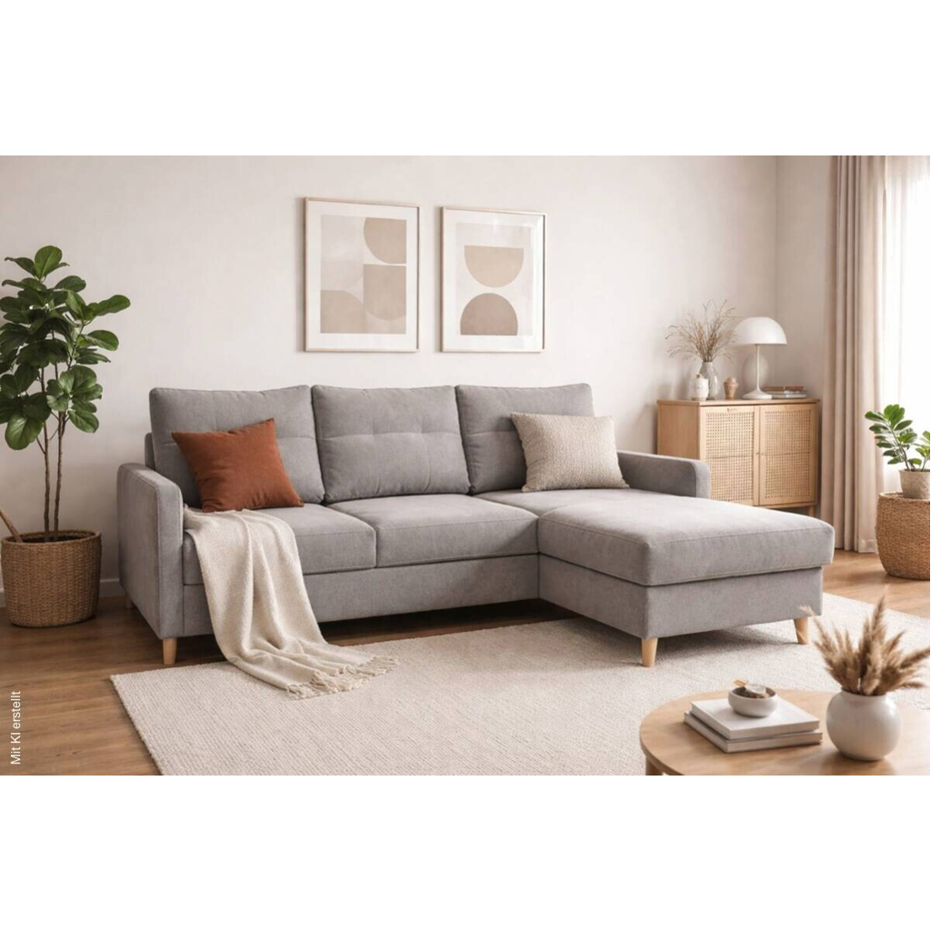 Ecksofa mit Bettfunktion und Bettkasten grau Webstoff B/H/T: ca. 217x93x159 cm