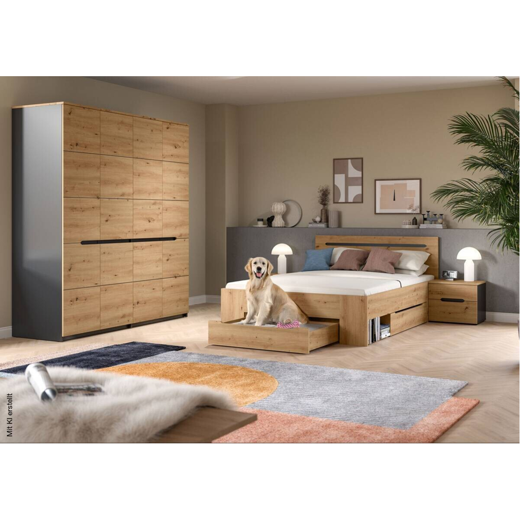 Schlafzimmer CANU, Set basaltgrau Artisan Nachbildung