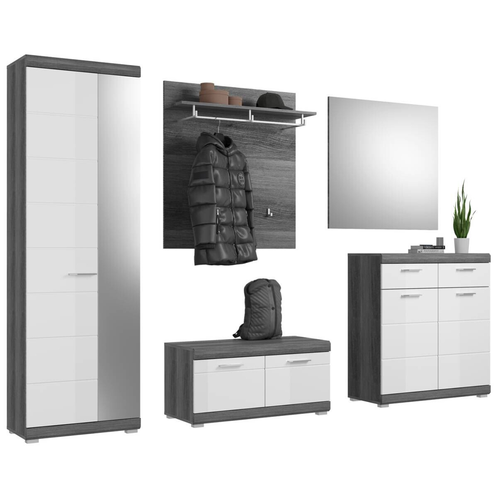 Garderobe SCOUT Rauchsilber Nachbildung weiß Hochglanz B/H/T: ca. 272x197x40 cm