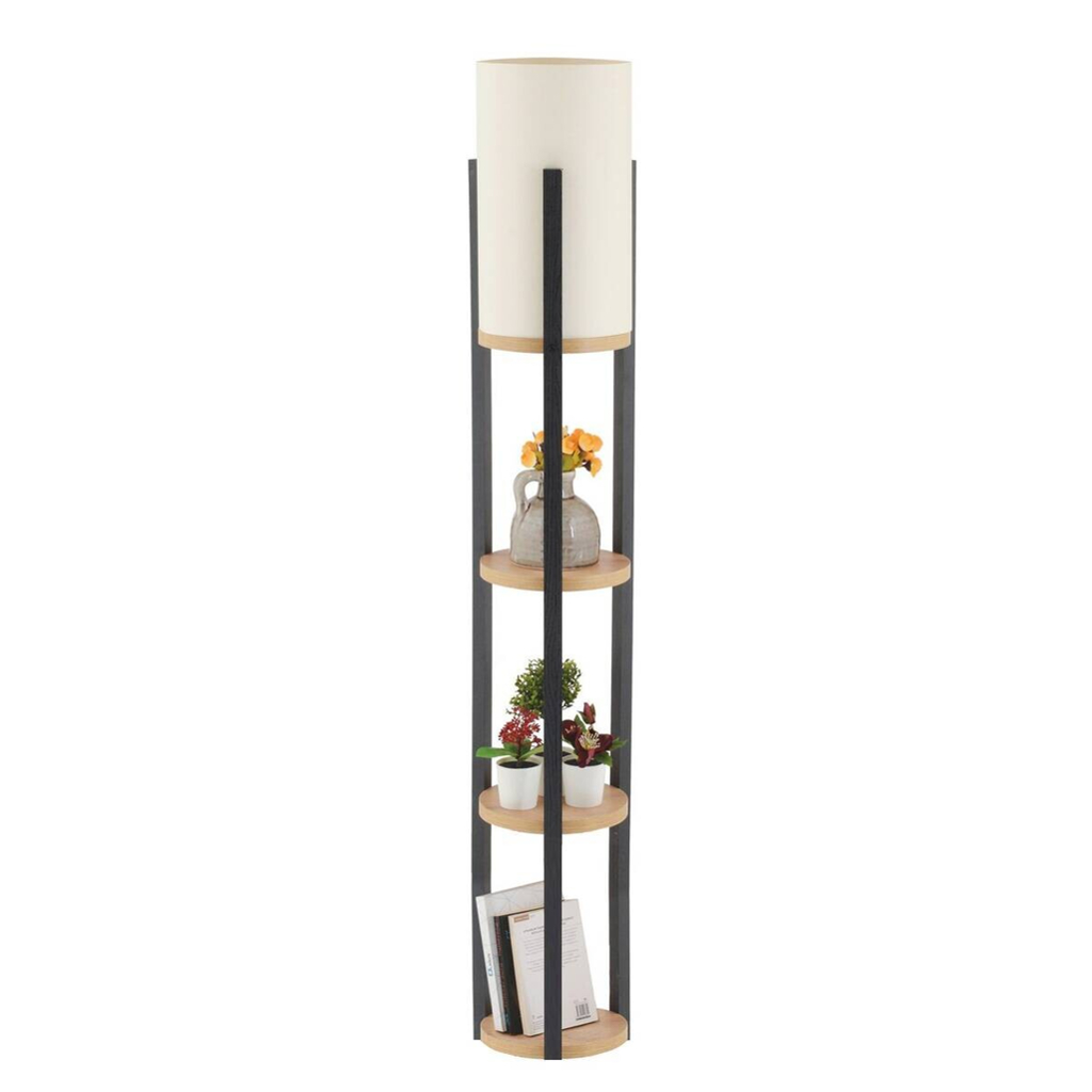 Opviq Stehlampe Circle natur schwarz MDF B/H/L: ca. 21x135x21 cm E27 1 Brennstellen
