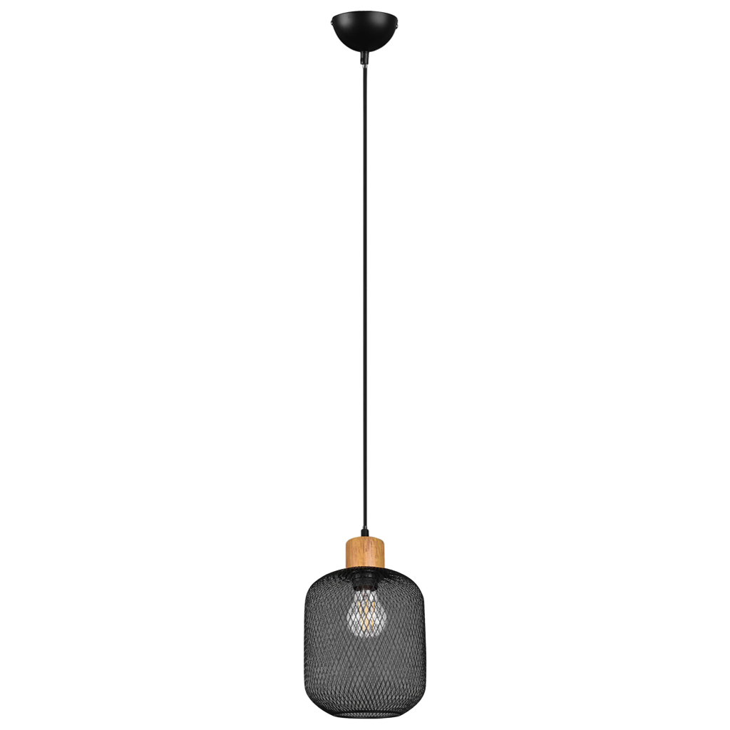 Reality Pendelleuchte Calimero mattschwarz Metall Holz L/D: ca. 150x18 cm E27 1 Brennstellen