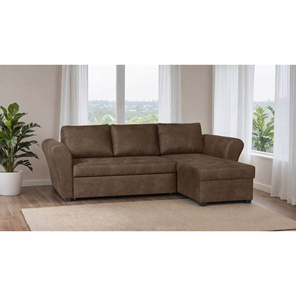 Ecksofa mit Bettfunktion und Bettkasten dunkelbraun Microfaser B/H/T: ca. 260x89x155 cm