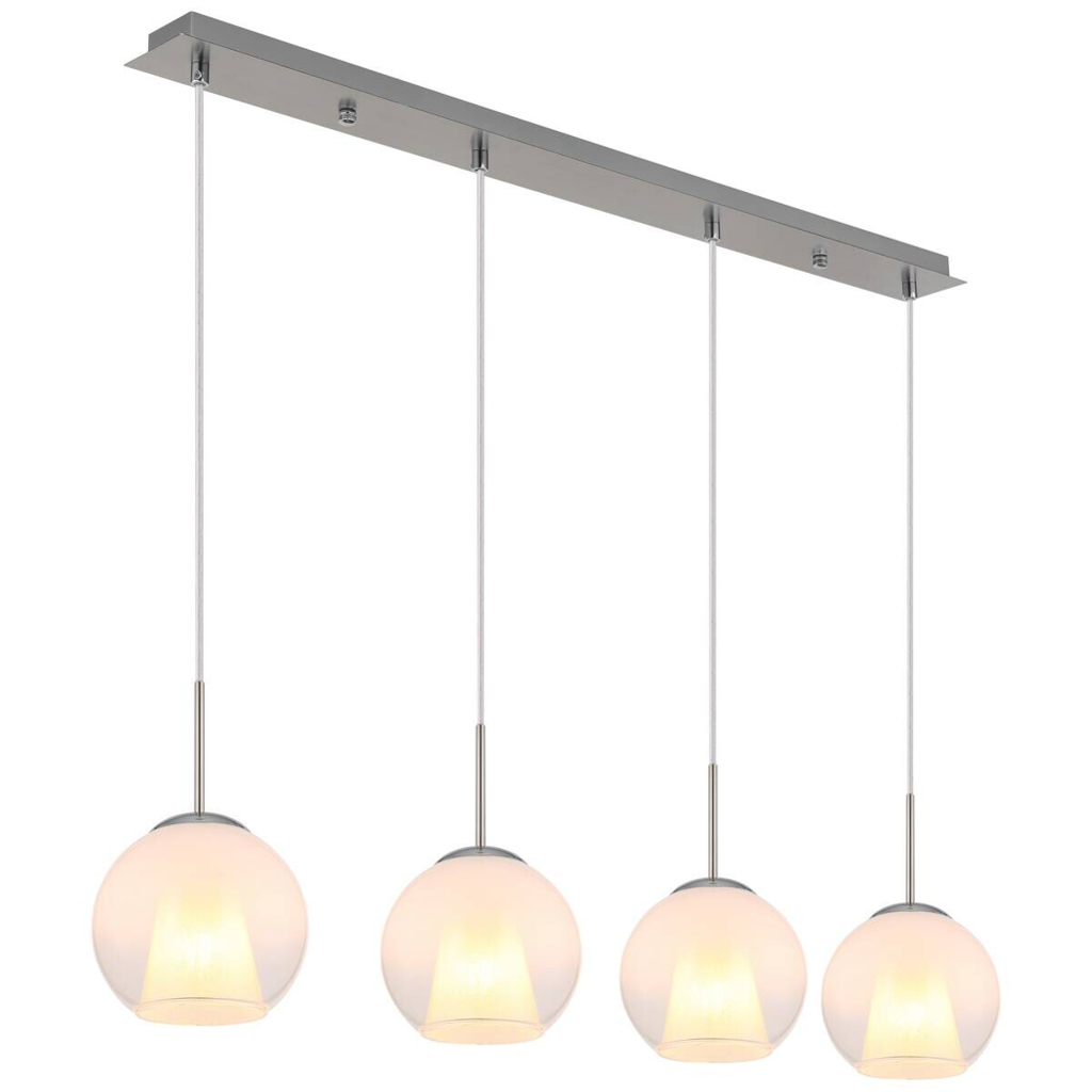 GLOBO Pendelleuchte BARRY 15749N-4H nickel Opal Metall B/H/L: ca. 18x120x100 cm E27 4 Brennstellen