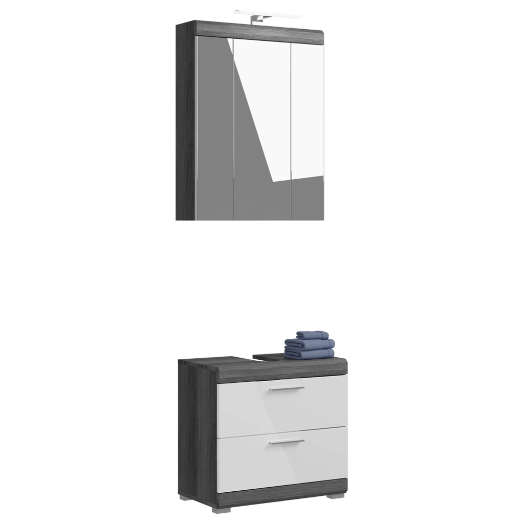 Badezimmer-Set Scout Rauchsilber Nachbildung weiß Hochglanz B/H/T: ca. 60x191x34 cm