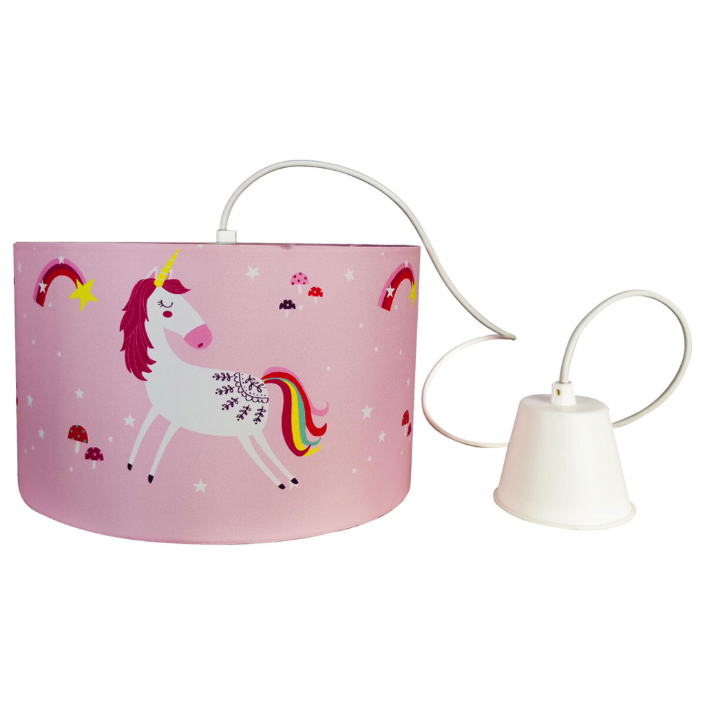 POCOline Pendelleuchte Einhorn weiß rosa Kunststoff Stoff H/D: ca. 120x30 cm E27 1 Brennstellen