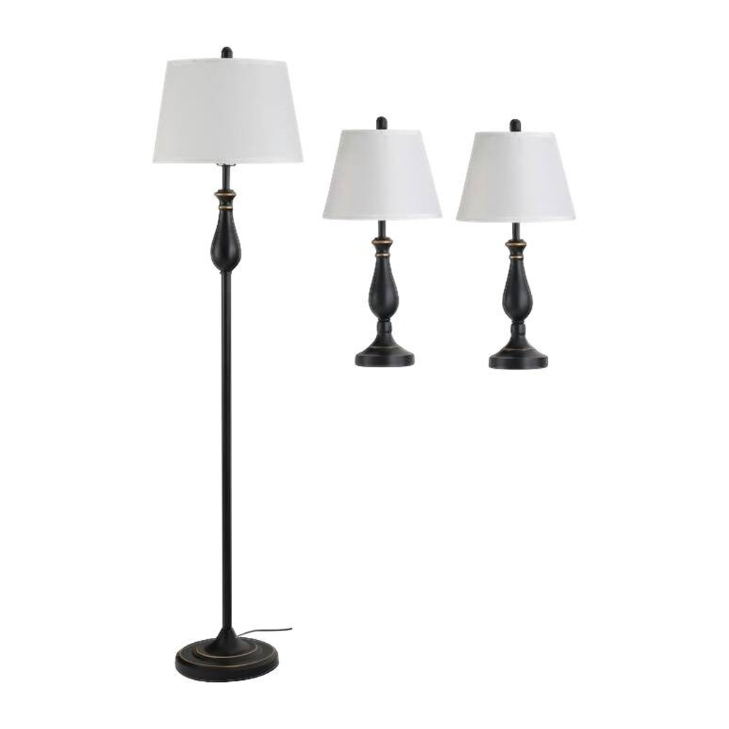 HOMCOM Stehlampe schwarz weiß Metall Polyester-Mischgewebe Stoff B/H/L: ca. 38x158x38 cm E27 3 Brennstellen