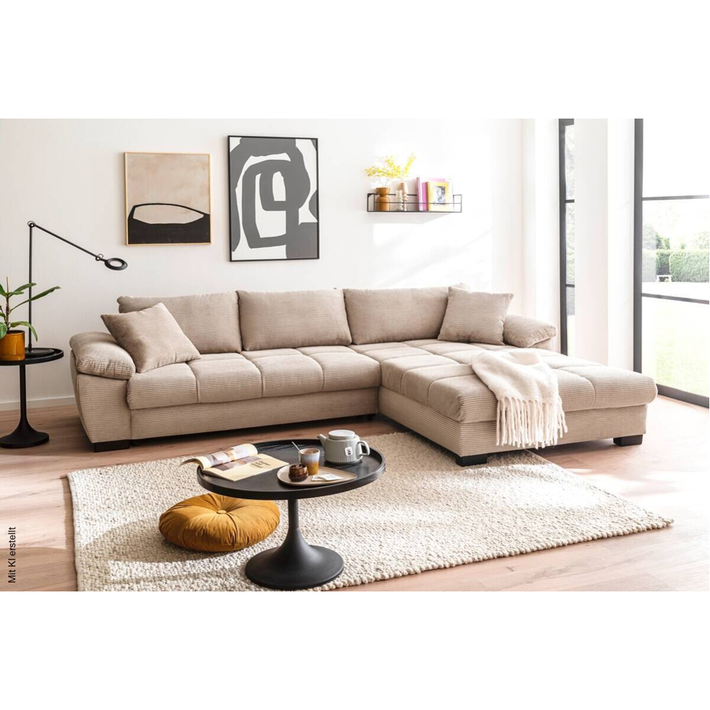 Ecksofa mit Bettfunktion und Bettkasten taupe Microfaser B/H/T: ca. 323x88x211 cm