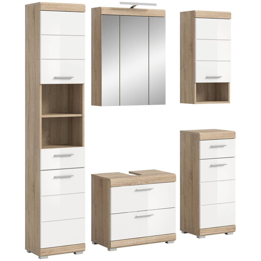 Badezimmer-Set Lambada Eiche Sonoma Nachbildung weiß Hochglanz B/H/T: ca. 164x191x37 cm