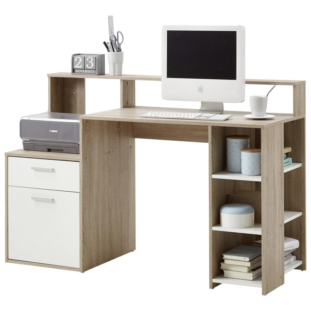 Schreibtisch  Eiche Sonoma Nachbildung weiß B/H/T: ca. 139x92x54 cm