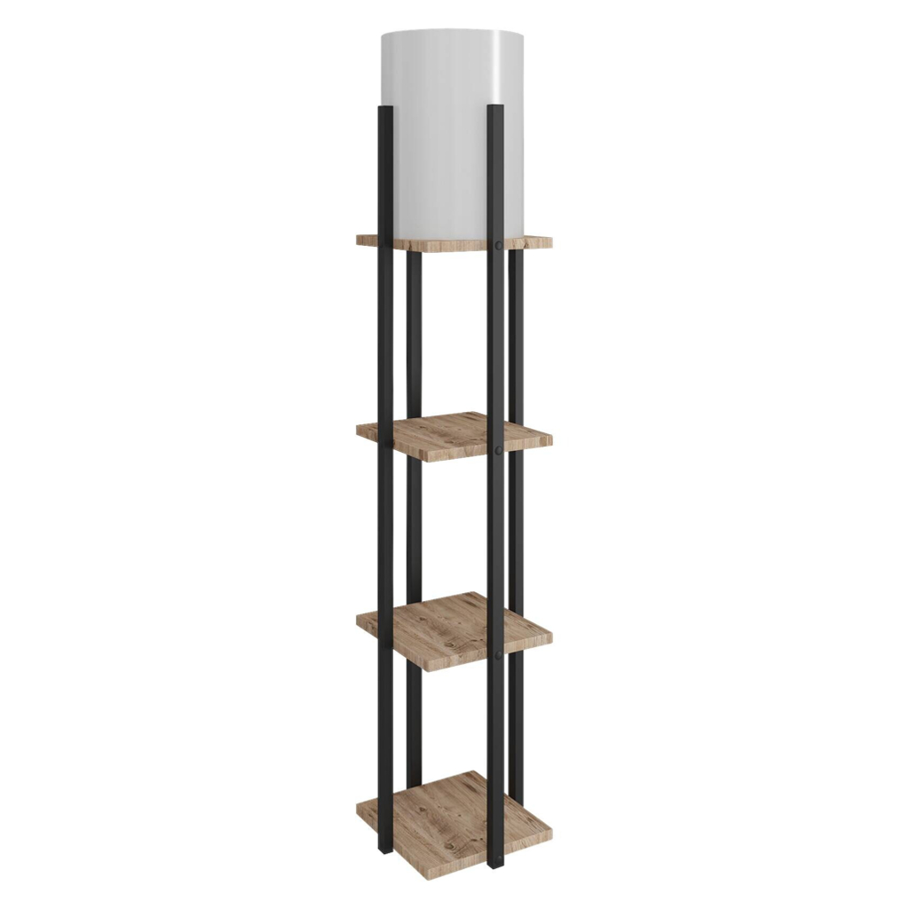 Opviq Stehlampe Nora natur schwarz Stoff MDF B/H/T/L/D: ca. 21x135x21x21x21 cm E27 1 Brennstellen