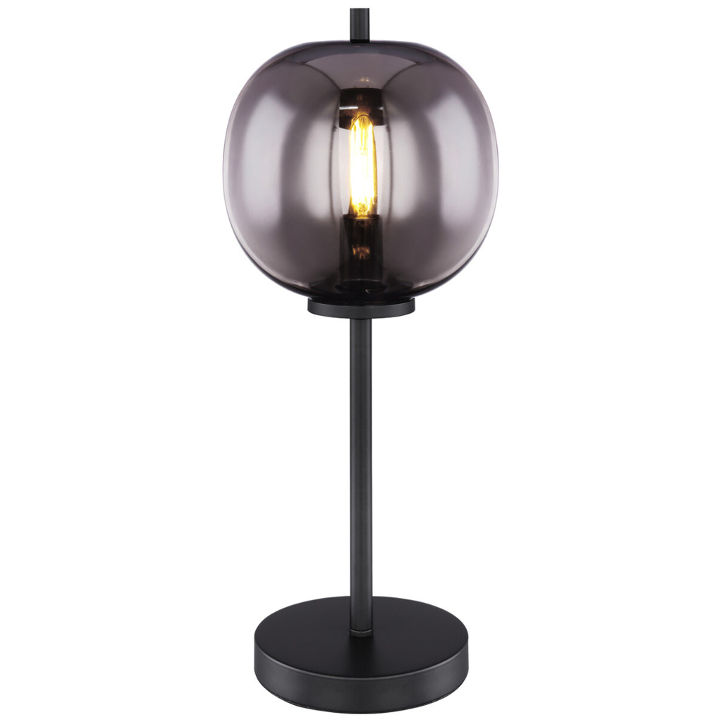 GLOBO Tischleuchte Blacky schwarz Glas Metall H/D: ca. 45x18,5 cm E27 1 Brennstellen