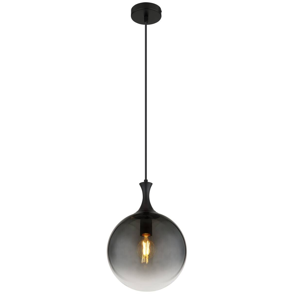 GLOBO Pendelleuchte Rauch mattschwarz Metall Glas H/D: ca. 141x25 cm E27 1 Brennstellen