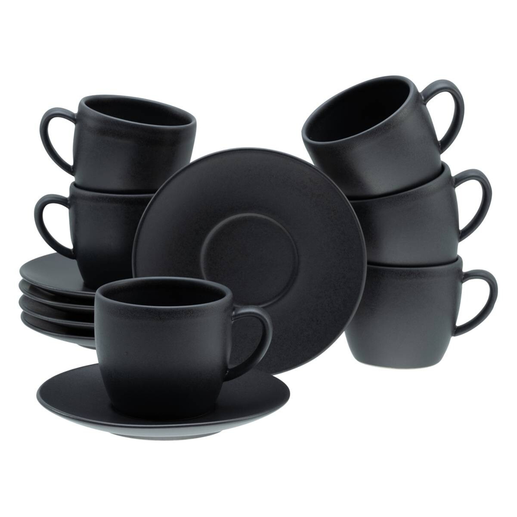 CreaTable Cappuccinotassen-Set Soft Touch schwarz Steinzeug 12 tlg.