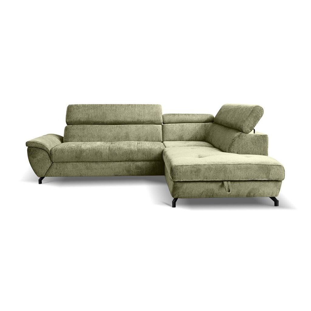 Ecksofa mit Bettfunktion und Bettkasten moosgrün Microfaser B/H/T: ca. 263x77x210 cm