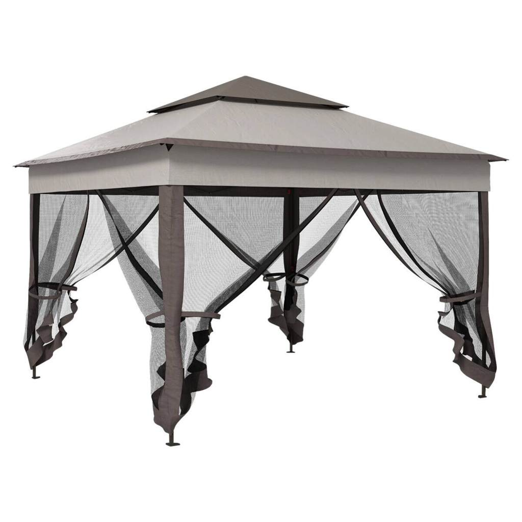 Outsunny Pavillon hellgrau Edelstahl B/H/L: ca. 325x325x270 cm