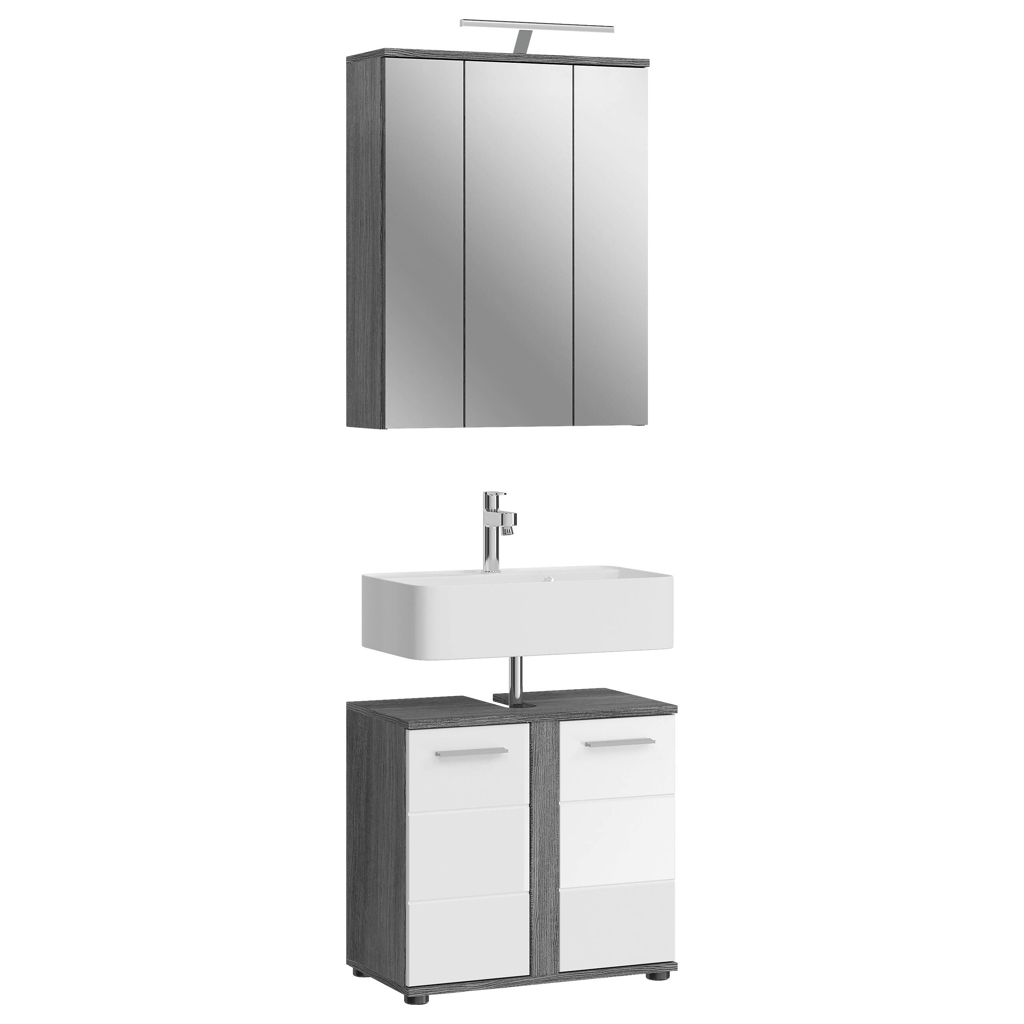 Badezimmer-Set BLAKE Rauchsilber Nachbildung weiß Hochglanz B/H/T: ca. 60x191x34 cm