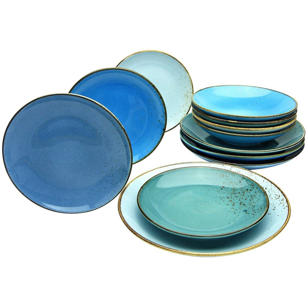 CreaTable Tafelservice Nature Collection Aqua blau Keramik 12 tlg.