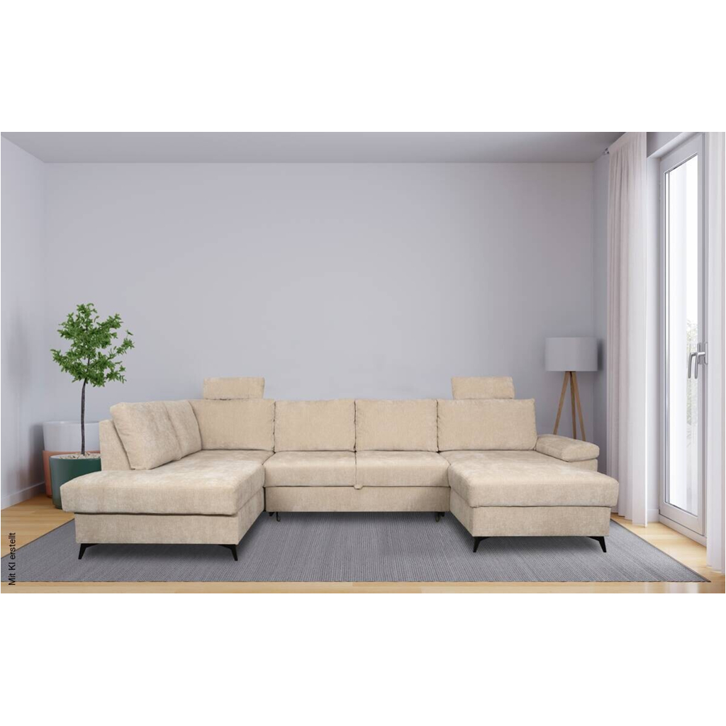 Wohnlandschaft Sara U beige Microfaser B/H/T: ca. 333x87x189 cm