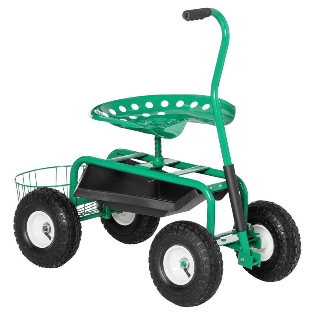 Outsunny Fahrbarer Gartensitz grün Gummi B/H/L: ca. 44,5x59x81 cm
