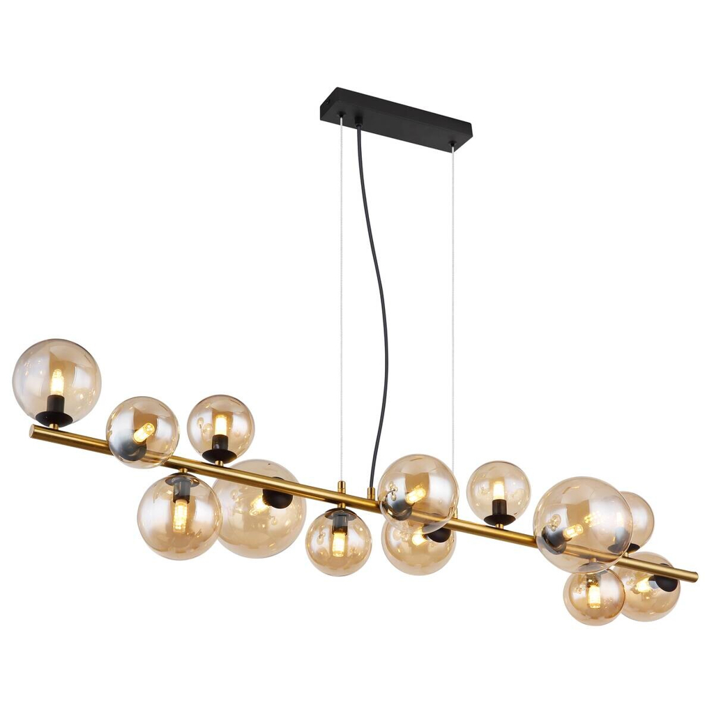 GLOBO Pendelleuchte amber schwarz Glas Metall B/H/T: ca. 34,5x120x120 cm G9 13 Brennstellen