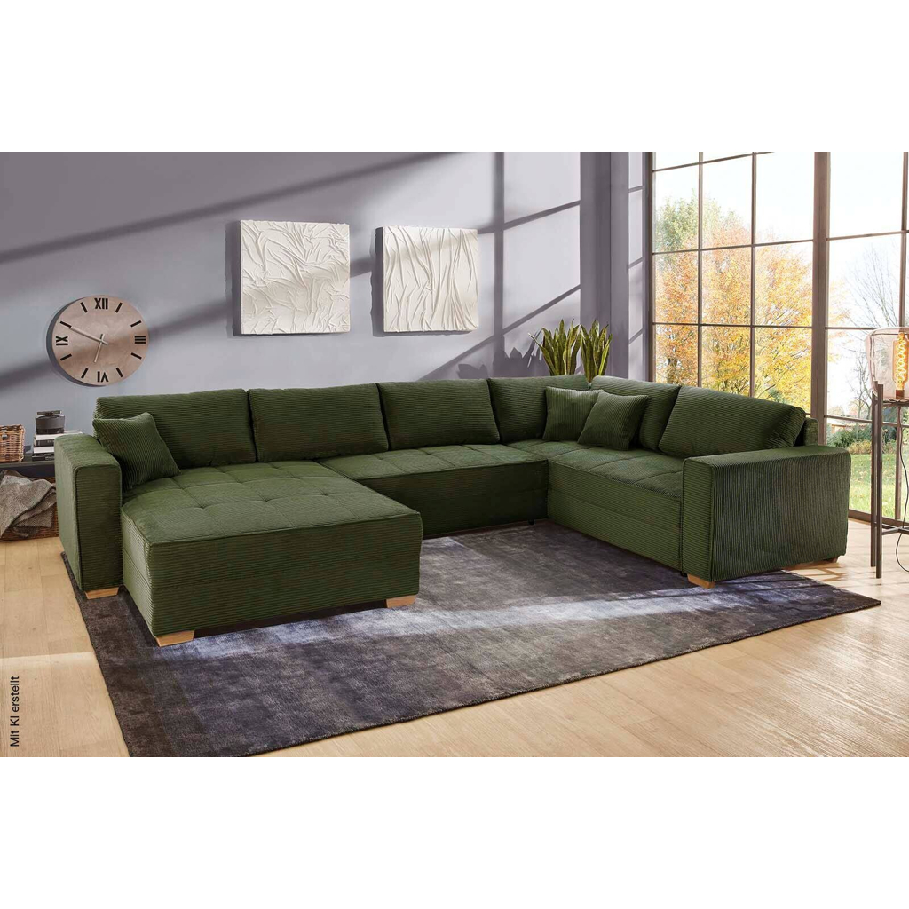 Wohnlandschaft grün Microfaser B/H/T: ca. 379x86x227 cm