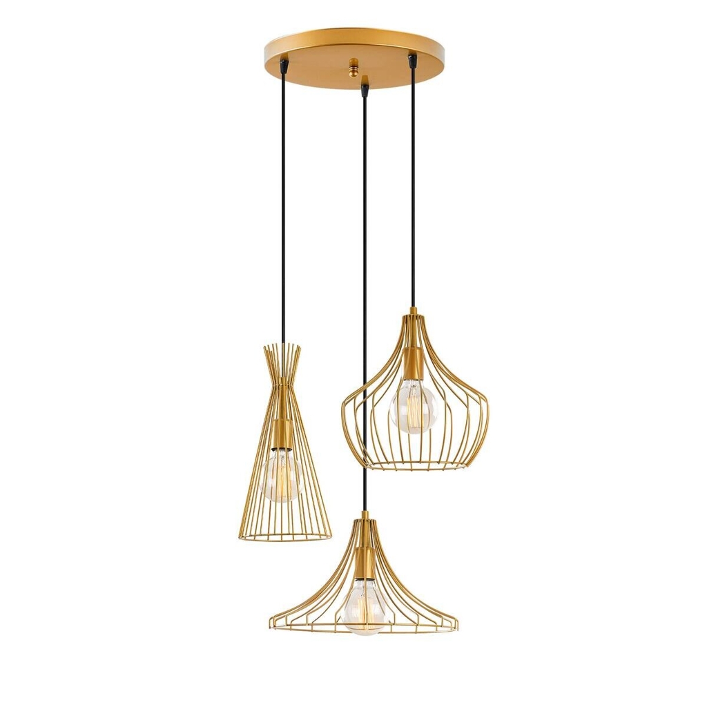 Opviq Pendelleuchte Mezopotamya gold B/H/T/L/D: ca. 55x113x55x55x55 cm E27 3 Brennstellen