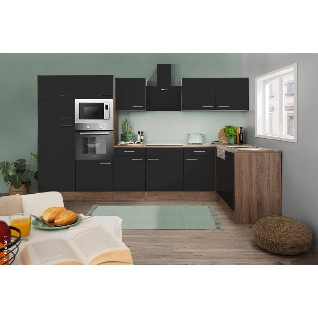 Respekta Winkelküche KBL340EYSMISGKE schwarz B/H/T: ca. 340x205x172 cm