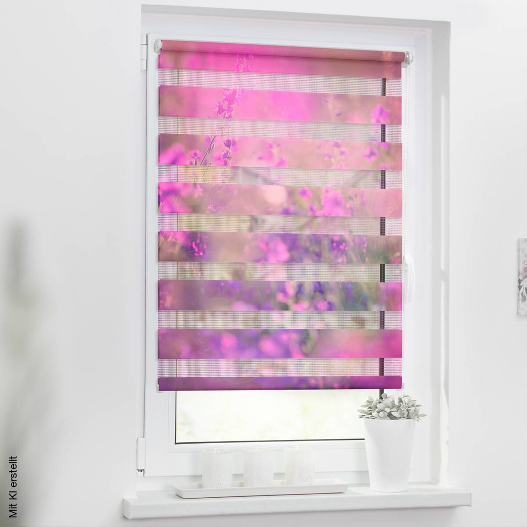 LICHTBLICK Doppelrollo Duo Blumenwiese violett B/L: ca. 45x150 cm