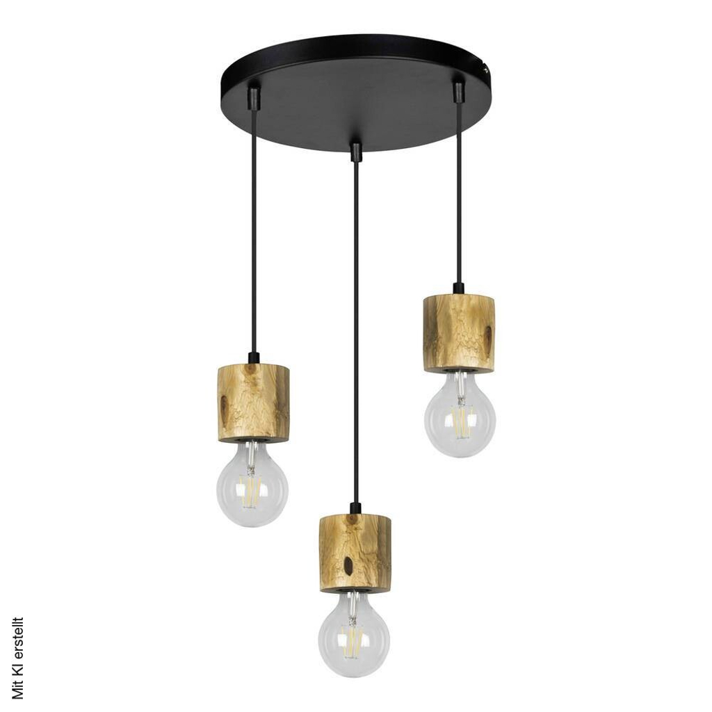 SPOT Light Pendelleuchte Pino schwarz kiefer Metall Kiefer H/D: ca. 100x30 cm E27 3 Brennstellen