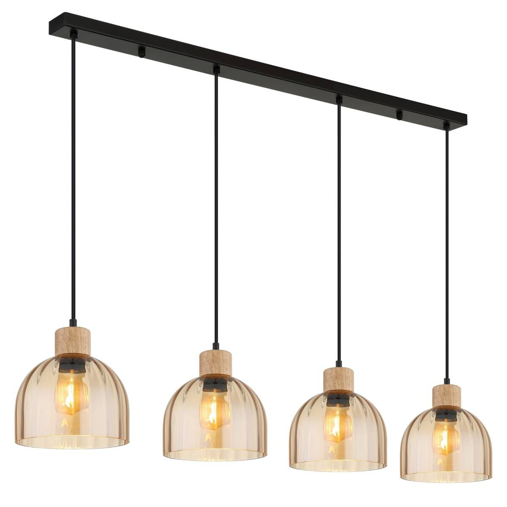 GLOBO Pendelleuchte amber schwarz Metall Glas B/H/T: ca. 20x120x113 cm E27 4 Brennstellen