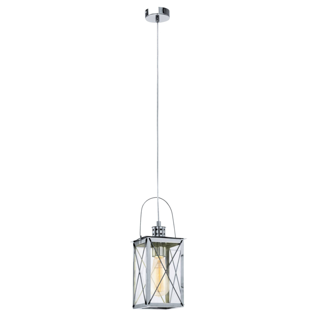 Eglo Pendelleuchte Donmington silber Glas Stahl B/H/L: ca. 15x110x15 cm E27 1 Brennstellen