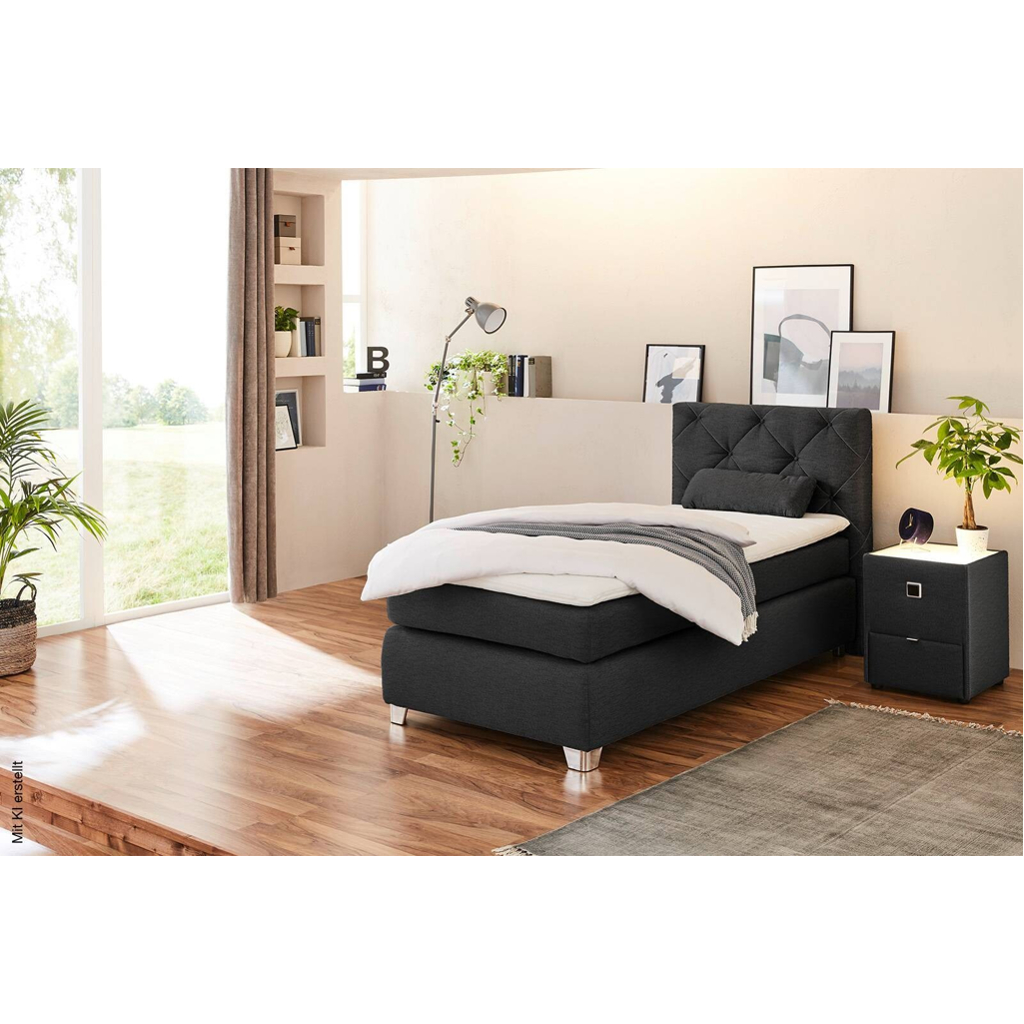Boxspringbett schwarz Flachgewebe Liegefläche B/L: ca. 90x200 cm