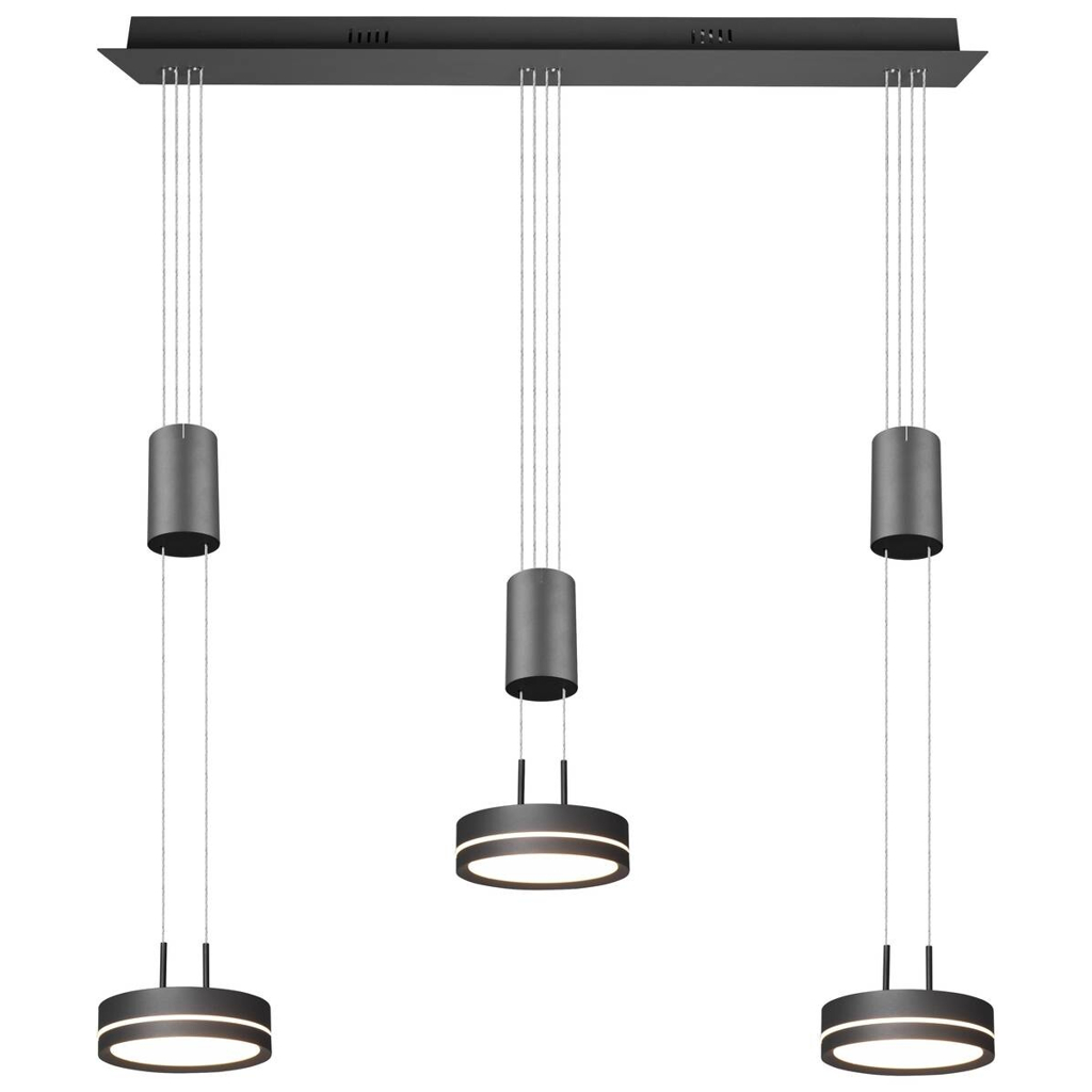 TRIO Pendelleuchte Franklin anthrazit Aluminium B/H/T: ca. 85x150x14 cm 3 Brennstellen