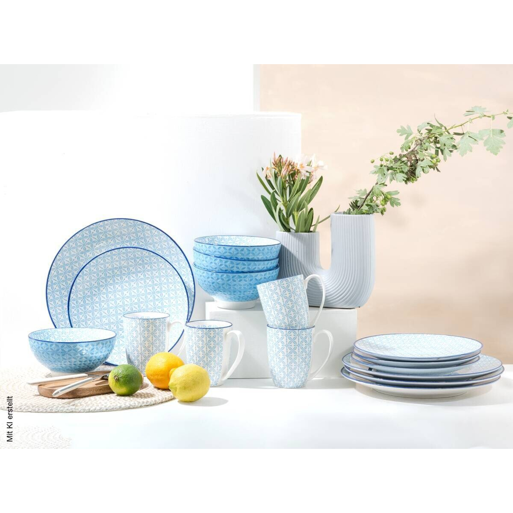 CreaTable Kombiservice Mediterran Blau blau Steinzeug 16 tlg.